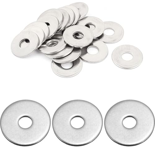 Rondelle piatte da 1/4 di pollice, 100 pezzi da 1/4 ID x 1-1/4 OD in acciaio inox Rondelle piatte 1/4 x 1-1/4 grandi per riparazione recinzioni 6,4 mm ID x 31,6 mm OD x 1,36 mm T
