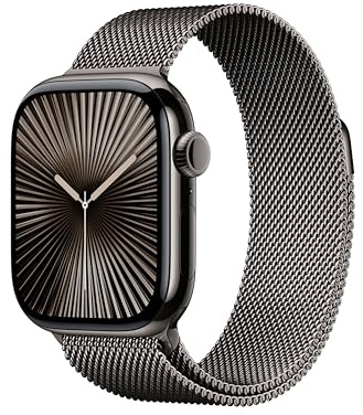 Apple Watch Series 10 (GPS + Cellular 42 mm) Smartwatch mit Titangehäuse in Schiefer und Milanaise Armband in Schiefer (One Size). Fitnesstracker, EKG App, Always-On Retina Display, CO₂ neutral