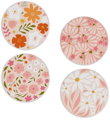 Coasters for Drinks,Modern Floral Flowers Absorbent Coaster Set of 4 with Cork Base,Ceramic Drink Coasters for Cold Drinks Wine Glasses Cups Mugs,Housewarming Gifts for Home Decor