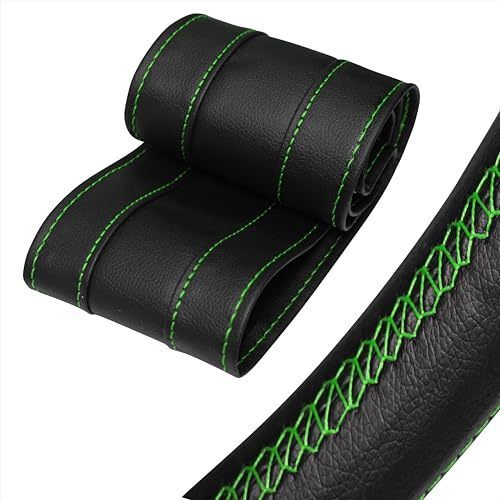 Xkeribom Auto Lenkradbezug zum Nähen aus weichem Leder Sport Design Leder Lenkradhülle Lenkradschutz (Lenkraddurchmesser 37-38 cm) (Grün Naht)