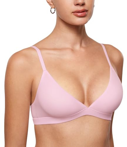 INLYRIC Women's Inbarely Triangle Bralette Plunge Unlined Seamless Bra No Underwire Sexy Comfortable Everyday Sweet Pink Medium