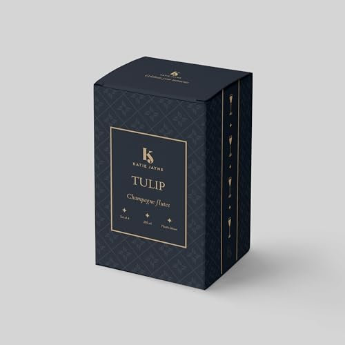 Katie Jayne Lot de 4 flûtes à champagne « Tulip » de 285 ml | Lot de 4 verres soufflés à la bouche pour prosecco et cocktails | 4 grands verres modernes pour bar, mariage et fêtes | Verres à boire