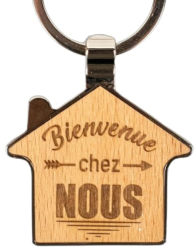 Ernestine - Porte-clés couple maison et amour - cadeau couple saint valentin amoureux - cadeau amour homme femme - cadeau amitie gravure sur bois - cadeau en forme de coeur