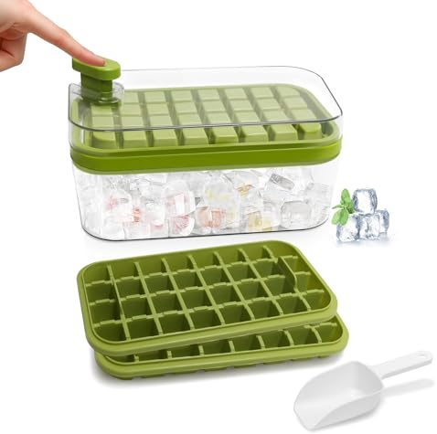 Ice Cube Tray,Food-Grade Ice Cube Moulds with Lid,Release All Ice Cubes in One Second,BPA-Free,64 Ice Cube Tray(Green)