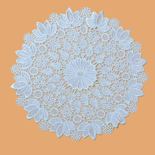 YKAFADE 8 Stück 30cm Runde Bestickte Tischmatte, Spitzendeckchen Handarbeit Geklöppelt Weiße Häkeldeckchen Tischdecke Untersetzer Spitze Tischläufer für Küche, Esszimmer,Party Hochzeit Heimdekoration