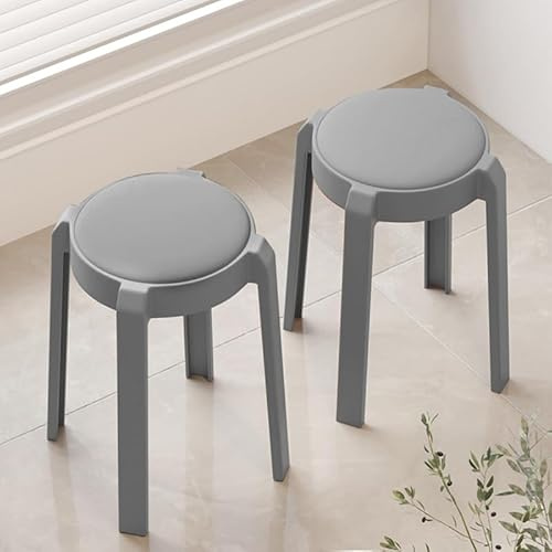 Wefrib Juego de 2 taburetes de comedor, banco de casa, taburete apilable de madera con alfombrilla antideslizante, taburete apilable para aulas, cocina, comedor o pub (gris Y)