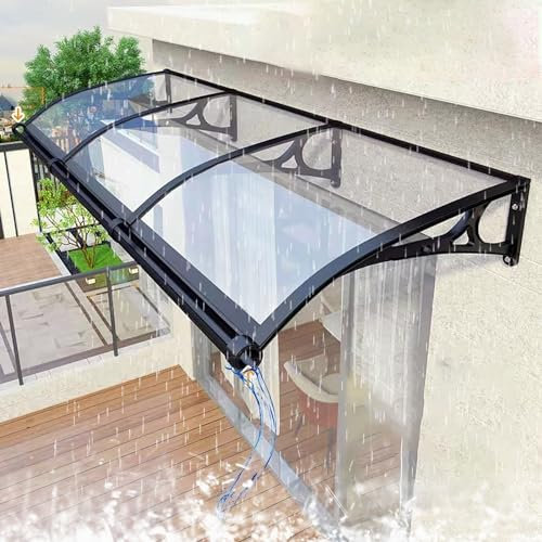 Terrassenüberdachung mit Polycarbonat-Markise für Türeingang, UV- und Regenschutz, Aluminiumhalterung, transparente Farbe