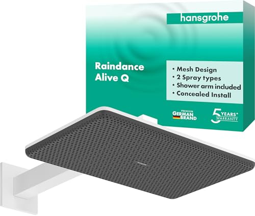 hansgrohe Raindance Alive Q - wassersparende Kopfbrause (EcoSmart) mit Brausearm, Duschbrause, Regendusche mit 2 Strahlarten für Wandmontage, Brausekopf, Antikalk-Funktion, Mattweiß, 24551700