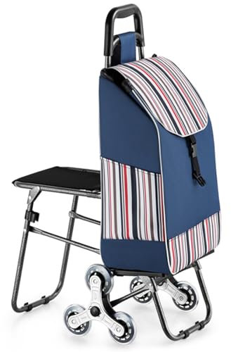 Carrito de compras portátil con asiento para subir fácilmente – Carro ligero para subir escaleras para ir de compras y descansar sin esfuerzo, ideal para personas mayores y compradores ocupados