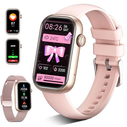 LIGE Smartwatch da uomo/donna, display HD da 1,47, orologio sportivo da uomo con funzione telefonica, orologio fitness 24/7, frequenza cardiaca/monitor del sonno, IP68, bussola per Android iOS rosa