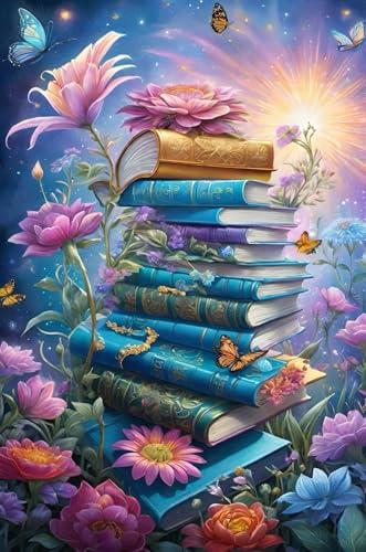 Picmondoo Diamond Painting - 40x60cm - Book Lover | quadratische Harzsteine, AB-Steine, Strass- & Metallicfarben, klares Raster, Stift, Wachs & Schale für entspanntes DIY