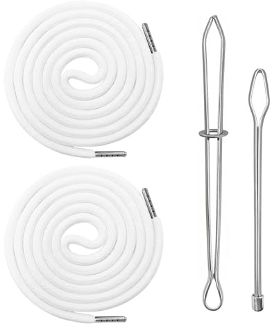 Cordino per felpa e pantaloni della tuta, 160 cm, filo di cotone bianco con punte in metallo, ago da infilare per la felpa con cappuccio, cordino per pantaloni (2 pezzi)