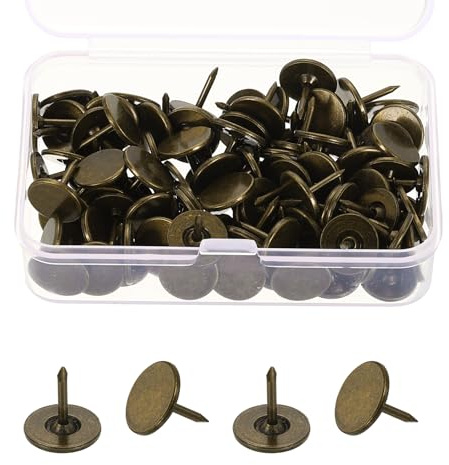 sourcing map 100Pcs Upholstery Thumb Tacks, 11mm x 11mm Flat Head Push Pins, Upholstery Tacks Decorative Nails for Wood Wall Furniture, Bronze