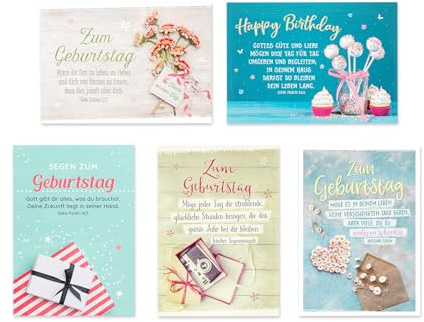 Segensart - Faltkarten Set Geburtstag – 6 rechteckige Geburtstagskarten (14,8 x 10,5 cm) inkl. Umschläge, mit liebevollen Wünschen, Bilderdruckpapier - Kartenset