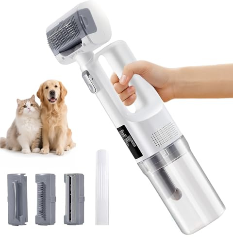 [2025 Version]Dog Vacuum for Shedding Grooming- 5 in 1 Cleaning Slicker Brush for Dogs & Cats Brush for Shedding Deshedding Vacuum Brush with 5 Pet Grooming Tools for Shedding Pet Hair, Home Cleaning
