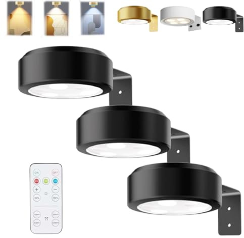 HItianya Magnetisches Mallicht mit 13 Beleuchtungsmodi, Bilderleuchte Kabellos Ohne Bohren, Beleuchtung Bilderrahmen Kabellos, Bilder Leuchten Wand Akku mit Fernbedienung (Schwarz, 3PCS)