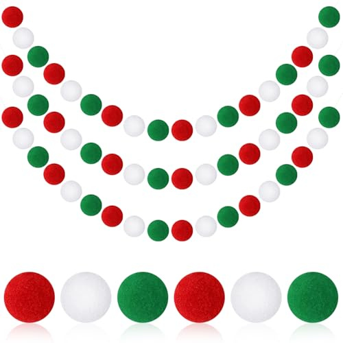 3 Piezas Guirnalda de Pompones de Colores, Guirnalda de Bolas de Fieltro con 90 Pompones, Pom Pom Garland, Guirnalda de Pompones de Navidad para Fiestas Navidad Cumpleaños Decoración