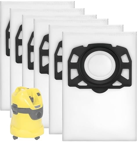 Vacuum Bags Compatible with Karcher WD3,6pcs Vacuum Cleaner Bags with 1 Brush Compatible with Karcher WD 2 Plus, WD 3, WD 3 Battery, KWD 1, KWD 2, KWD 3, MV 3, WD 3.200 to WD 3.800 M, SE 4001, SE 4002