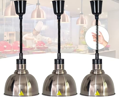 BOVDC Lampe Chauffante Cuisine Professionnelle, 60-180cm Hauteur Réglable | Lampe Chauffe Plat Cuisine Restaurant, 250W Commerciale Lampe Chauffante Alimentaire Restaurant, Buffet, 19cm/25cm Diamètre