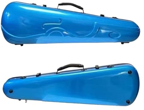 Geigenkasten 4/4 Violine Hartschalenkoffer Frosted Violin Fiddler Rucksack Composite Carbon Fiber Box Dreieckskoffer mit doppelter Schulter(Blue)
