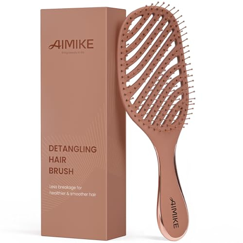 AIMIKE Detangling Brush, Wet Dry Vented Detangler Brush w/Soft Bristles, Pain-Free Detangle Hairbrush Loosens Stubborn Tangles, Extra Gentle on Sensitive and Fine Hair, for Women & Kids