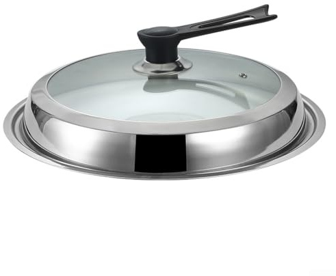 Hitzebeständiger Glasdeckel mit Edelstahlrand für große Woks und Pfannen, Funktion für Sauberkeit und Küchenraumoptimierung (32 cm)