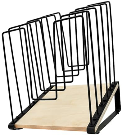 Baoblaze Organizador de archivos de escritorio, soporte para revistas y periódicos, estantería inclinada con base de madera, clasificador de archivos, estante