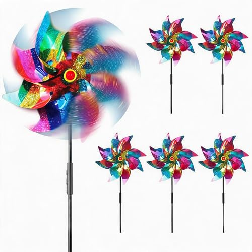 Molino de Viento Reflectante, Shyllin 6 Pcs 53cm Molinillo de Viento Ahuyenta Pajaros, Molinillos para Pajaros Antipalomas, para Proteger Jardines, Balcón, Huertos, Granjas, Techos (6, A Rayas)