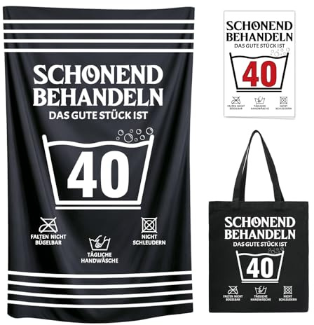 YSUVIN 40 Geburtstag Frauen Männer, Schwarz Handtuch& Strandtuch(160x80cm) mit Baumwoll Shopper Tasche, Lustige Geschenk 40 Geburtstag für Frauen Mutter Gattin Schwestern Freunde Kolleginnen