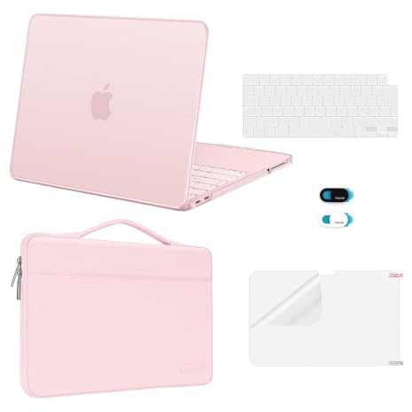 MOSISO Funda Compatible con MacBook Neo 13 Pulgadas A18 Pro 2026 A3404 | 5 en 1 Resistente Arañazos Funda Protectora Rígida&Bolsa Portátil&Tapa Teclado&Pantalla Protector&Cámara Web,Rosa Nube