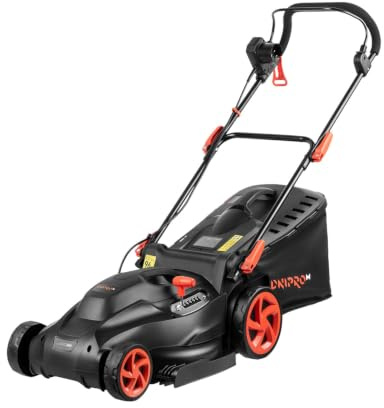 Cortacésped Eléctrico Dnipro-M 38N, 1600W, Corte de 38 cm, Cesta 45 L | Motor de 1600W a 3700 rpm │ 6 alturas de corte de 20 a 70 mm │ Cesta con indicador de llenado, ruedas 200 y 140 mm