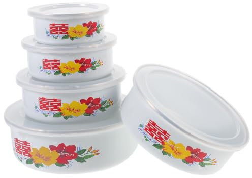 LALAFINA Set di Ciotole Smaltate con Coperchio, Design Vintage, Chiusura Ermetica, Portatili per Ristoranti e Picnic,