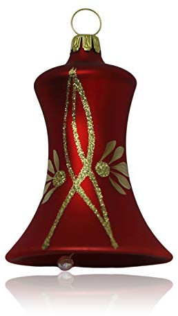 Lauschaer Glas Christbaumschmuck Glocken klein rot matt mit Ranken 3 Stück d 5cm Christbaumschmuck Weihnachtsbaumschmuck mundgeblasen, handdekoriert