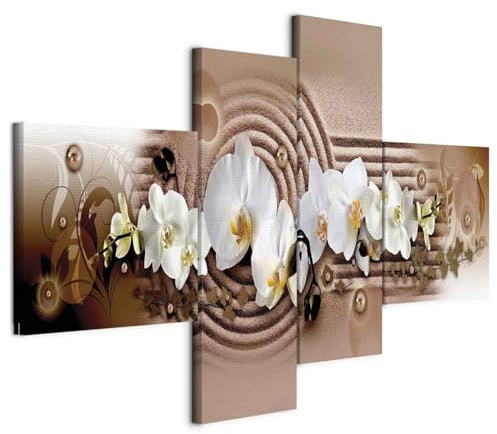 B&D XXL - Wandbilder XXL Blumen 100x45 cm Vlies Leinwandbild 4 Teilig Kunstdruck modern Wandbilder XXL Wanddekoration Design Wand Bild - Orchidee 051459