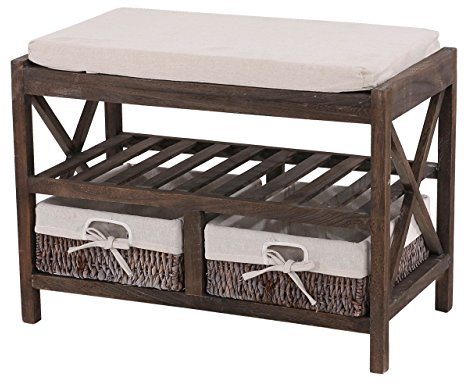 Mendler Schuhregal HWC-C48 Shabby-Look Vintage 45x65x34cm - braun | Sitzbank, Schuhablage