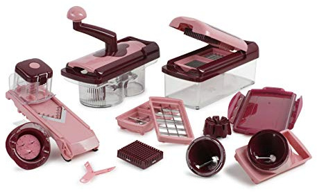 Genius Nicer Dicer Fusion Smart Set (23 Teile) inkl. Twist in rubinrot Alles-Schneider Hobeln Würfeln Julienne Gemüse- & Spiralschneider - Ideal für den gesunden Lebensstil