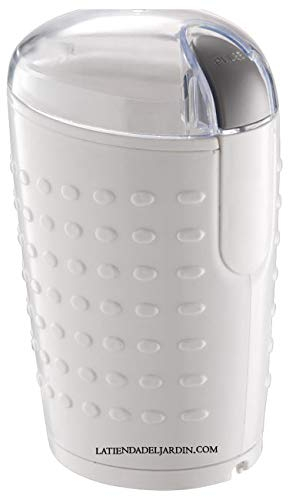 Molinillo de Café eléctrico. Capacidad 70 gr. Cuchillas de acero inoxidable. Muele granos de café, nueces y especias. Potencia 150W. Tapa transparente. Molinillo de café de color blanco.