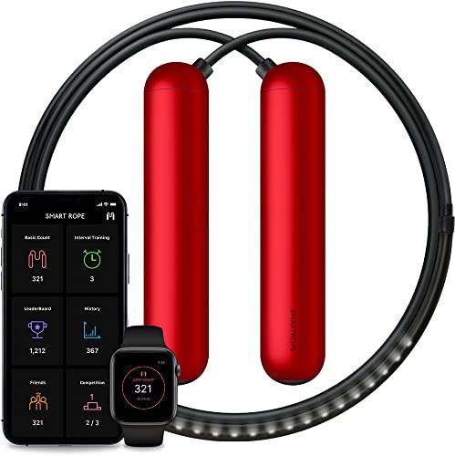 [Tangram Factory] Smart Rope – LED-eingebettetes Springseil - Sehen Sie Ihre Fitnessdaten in der Luft, während du springst (L, Rot)