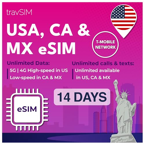 travSIM - USA SIM Card (T-Mobile Scheda SIM) Valida per 15 Giorni - 50GB 3G 4G LTE Dati mobili - Stati Uniti T-Mobile US SIM Card (Funziona anche in Canada e Messico, 5GB Combinati)