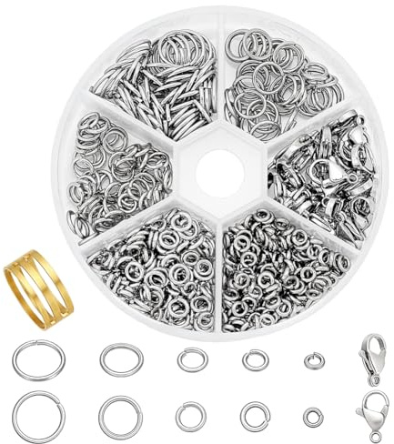 PH PandaHall 1160pcs Edelstahl Jump Ringe mit 30 pcs Hummer Claw Verschlüsse 4/5/6/8/10mm Offene Jump Ringe Schmuck Verschluss Connector für Armband Halskette Schmuck Herstellung Taille Kette Handwerk