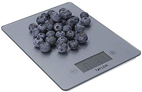 Taylor Pro Digital Kitchen Food Scales with Ultra Thin Design, Compact Professional Standard Tare Feature with Precision Accuracy, Pewter Glass, Weighs 5 kg Capacity, Grey