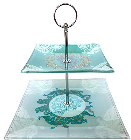 OF Etagere aus Glas zum Servieren von Gebäck, Obst und Kleinen Törtchen - Eckig, 2 stöckig