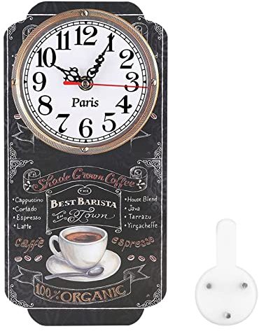 HERCHR Europeo Orologio da Parete Rettangolare, Vintage Tazza da caffè Design Orologio da Parete con numeri arabi e motivo caffè per soggiorno e cucina