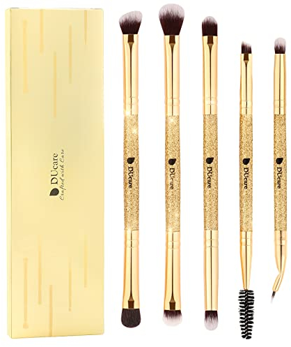 DUcare Golden Glitter Professionelle Lidschatten Pinsel-Set Duo End Augen Make-up Pinsel 5pcs Reise Concealer Augenbrauen Wimpern Eyeliner Blending