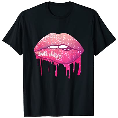 Lila Tropfende beißende Lippen Lippenstift 80er Jahre Geschenke für Frauen T-Shirt