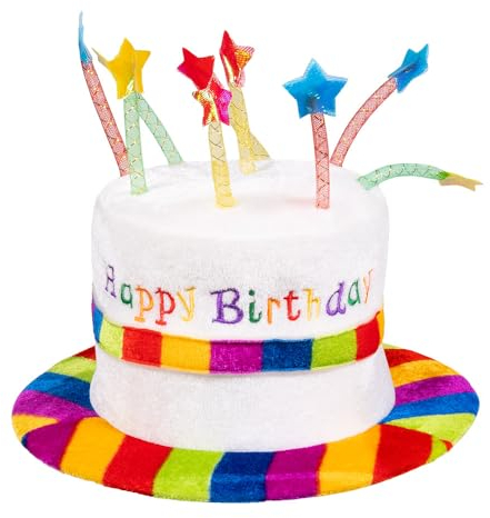 Boland 00931 – Sombrero de cumpleaños para niños, Happy Birthday, sombrero de peluche, arco iris, tartas, regalo, fiesta, cumpleaños, fiesta temática