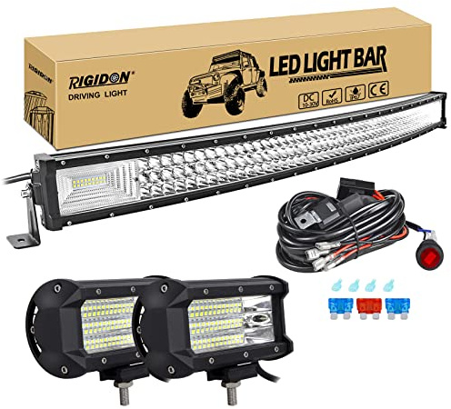 RIGIDON 42 Zoll 105cm 540W Gebogene led lichtleiste mit 12v kabelbaum kit | 2x 5 zoll led pods, 6000K, wasserdichte, offroad beleuchtung, lightbar, arbeitsscheinwerfer, für auto KFZ ATV LKW fahrzeuge