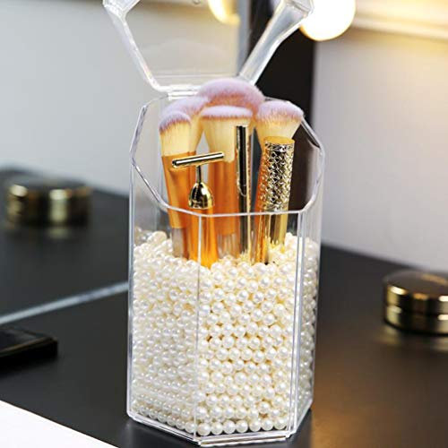 Zerodeko Transparenter Kosmetik-aufbewahrungsbox Acryl-organizer Augenbrauenstifthalter Make-up-organizer Sechseckiger Pinselhalter Weiße Perlen Ohne Pinsel Transparent
