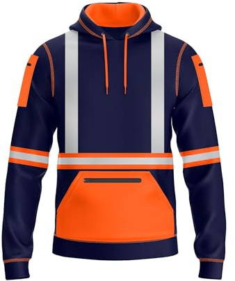 NOROZE Herren Hi-Viz Kapuzenpullover Grau Reflektierendes Band Hohe Sichtbarkeit Sicherheit Mantel mit 4 Reißverschluss Taschen Sweatshirt Jacke (S, Stil 3: Neonorange/Marine)