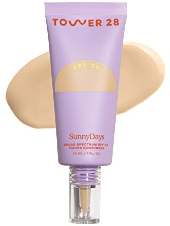 Tower 28 Beauty Sunnydays SPF 30 - Colored Mineral Sun Cream for Sensitive Skin - 2-in-1 Broad Spectrum Grape/UVB Face Protection + Foundation - Shade 15 Melrose - L
